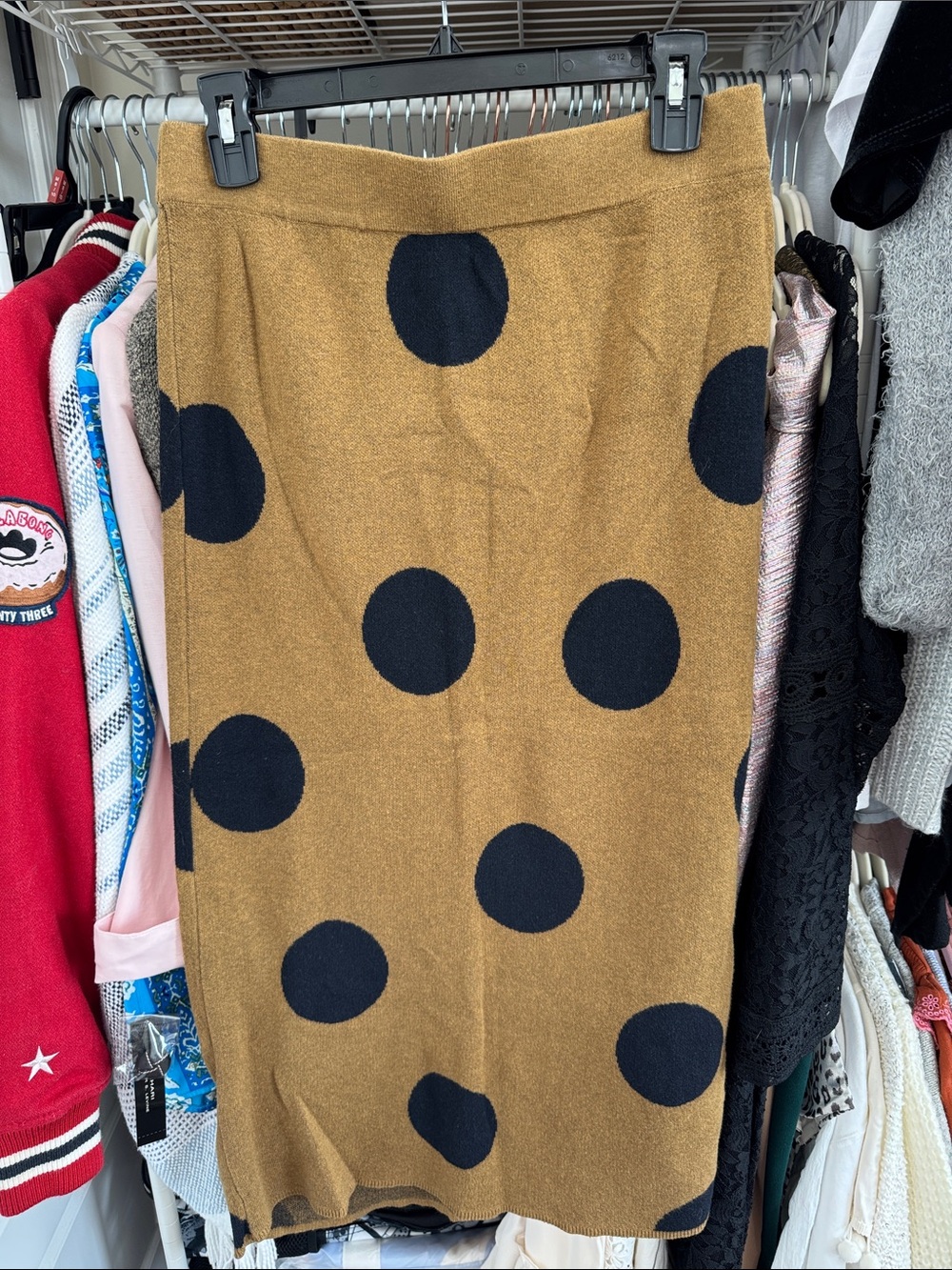 Women’s Polka Dot Midi Skirt Brown & Black On Trend Comfy & Soft, size Small - Picture 3 of 4